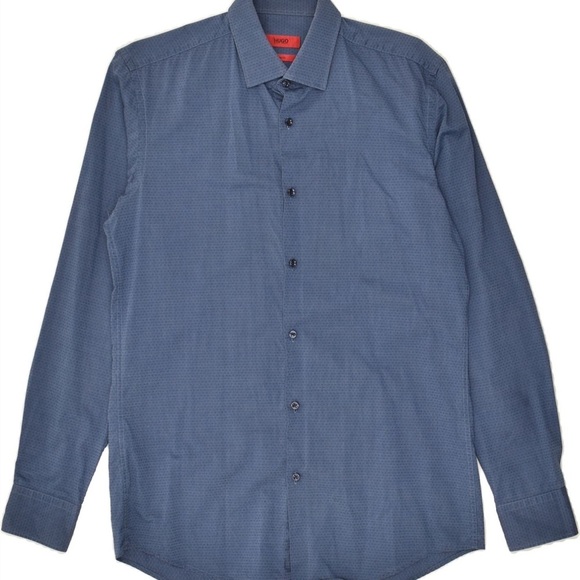 HUGO BOSS Mens Regular Fit Shirt Size 43(XL) Blue Spotted Cotton - Picture 1 of 8